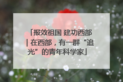 报效祖国 建功西部｜在西部，有一群“追光”的青年科学家